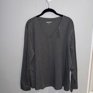 LANDS' END Women's Gray Sz XL 18 Relaxed Long Sleeve Supima  V-Neck Tee New NWT